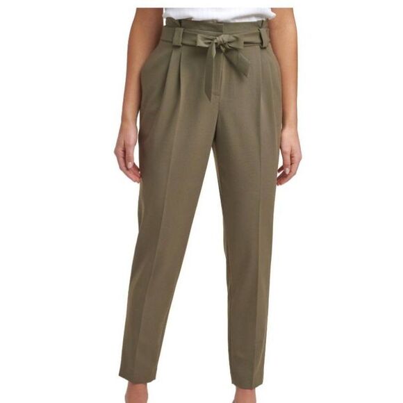CALVIN KLEIN Womens Green Tie Waist Straight Leg Stretch Trousers Pants Sz 18W - Picture 1 of 8
